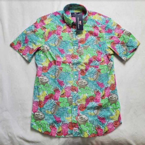 Vineyard Vines Other - New mens M Vineyard Vines stretch cotton short sleeve tropical drink print shirt